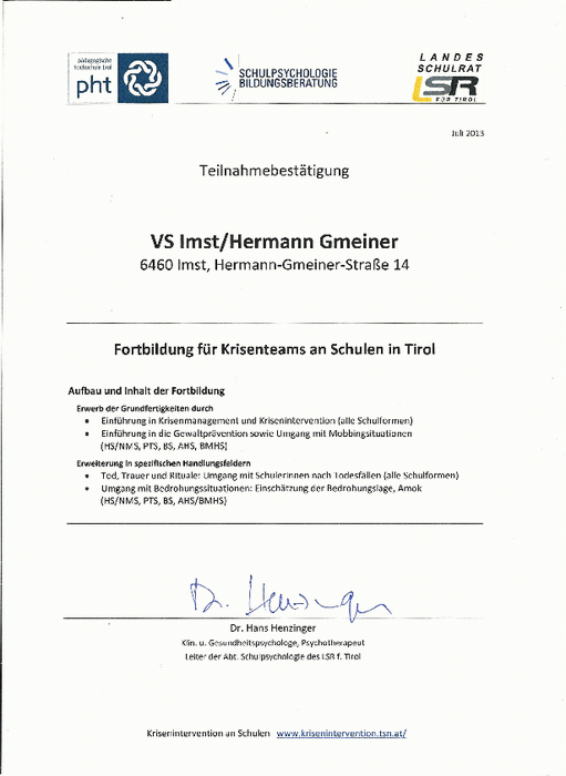 Auszeichnung Krisenteam